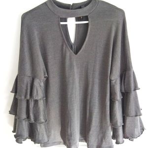 Cool Grey ruffled sleeves blouse